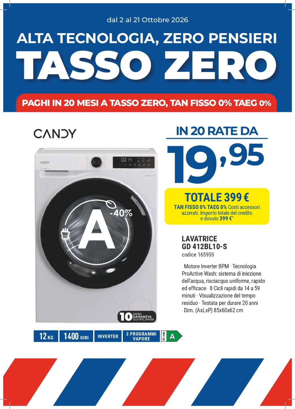LAVATRICE CANDY GD412BL10-S